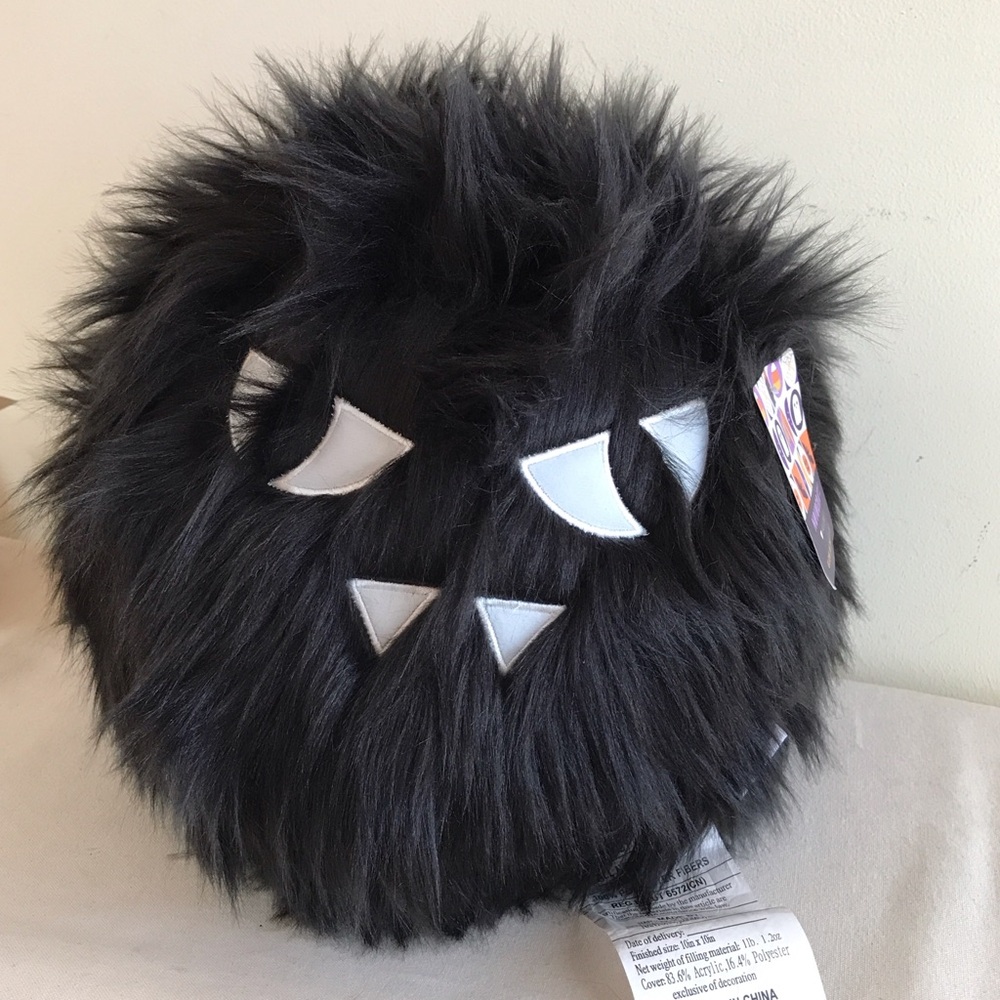 NWT Novogratz Halloween furry black monster pillow glow in the dark throw pillow